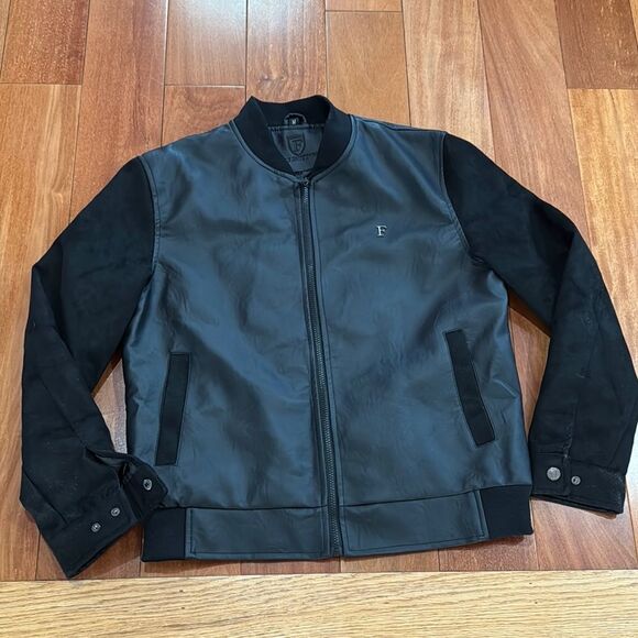 F Collection black leather and suede men's Italy Leather Bomber Jacker Size M - Picture 1 of 13